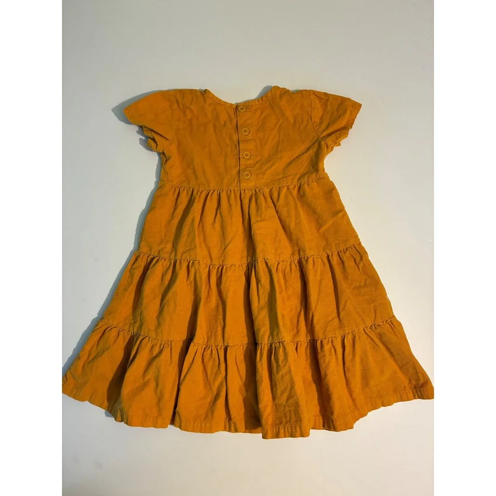 Hanna Andersson Girls Mustard Yellow Corduroy Tiered Dress 120cm US 6-7 Cotton
